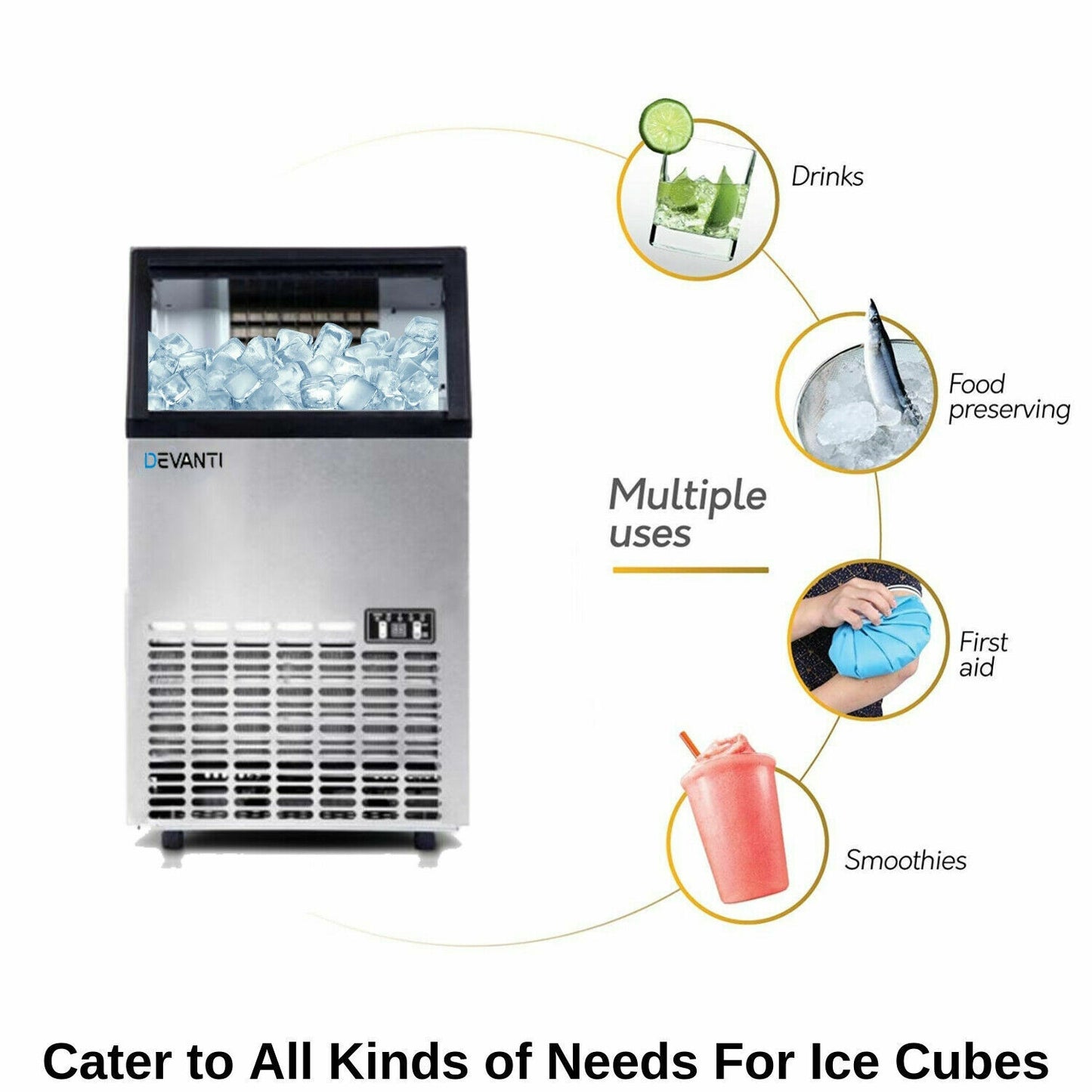 Ice Maker Machine Portable Commercial Stainless Steel Ice Cube Tray Rapid 60kg