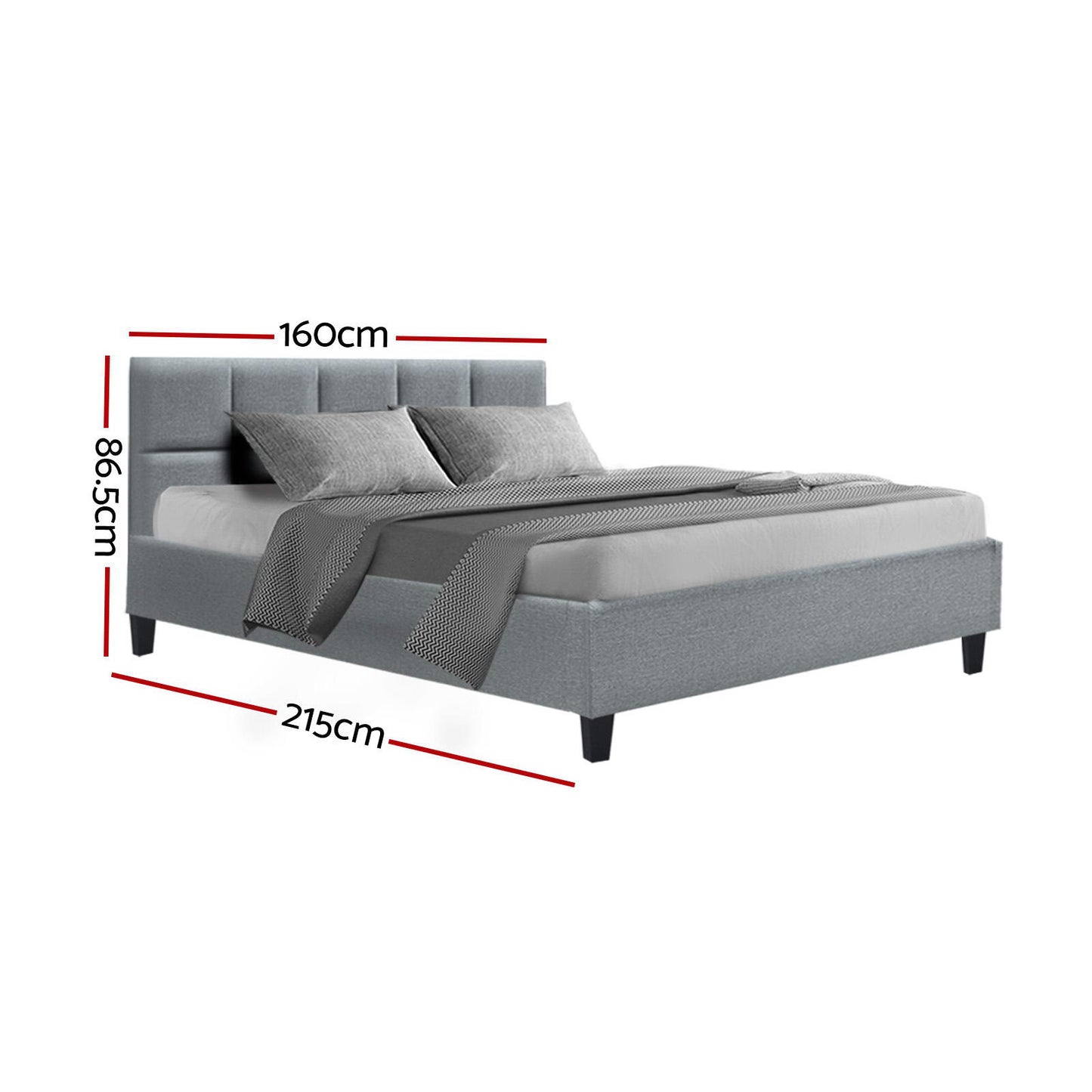 Artiss Bed Frame Queen Size Grey TINO BFRAME - H - TINO - Q - GY - AB