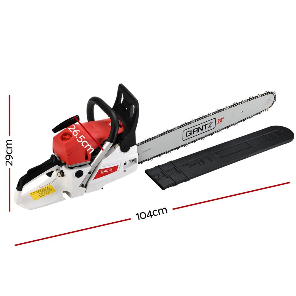 Giantz 62CC Petrol Chainsaw 24" Bar E - Start 5.2HP Pruning Tree Cutter CSAW - SXTO - 24 - RDWH - 2C