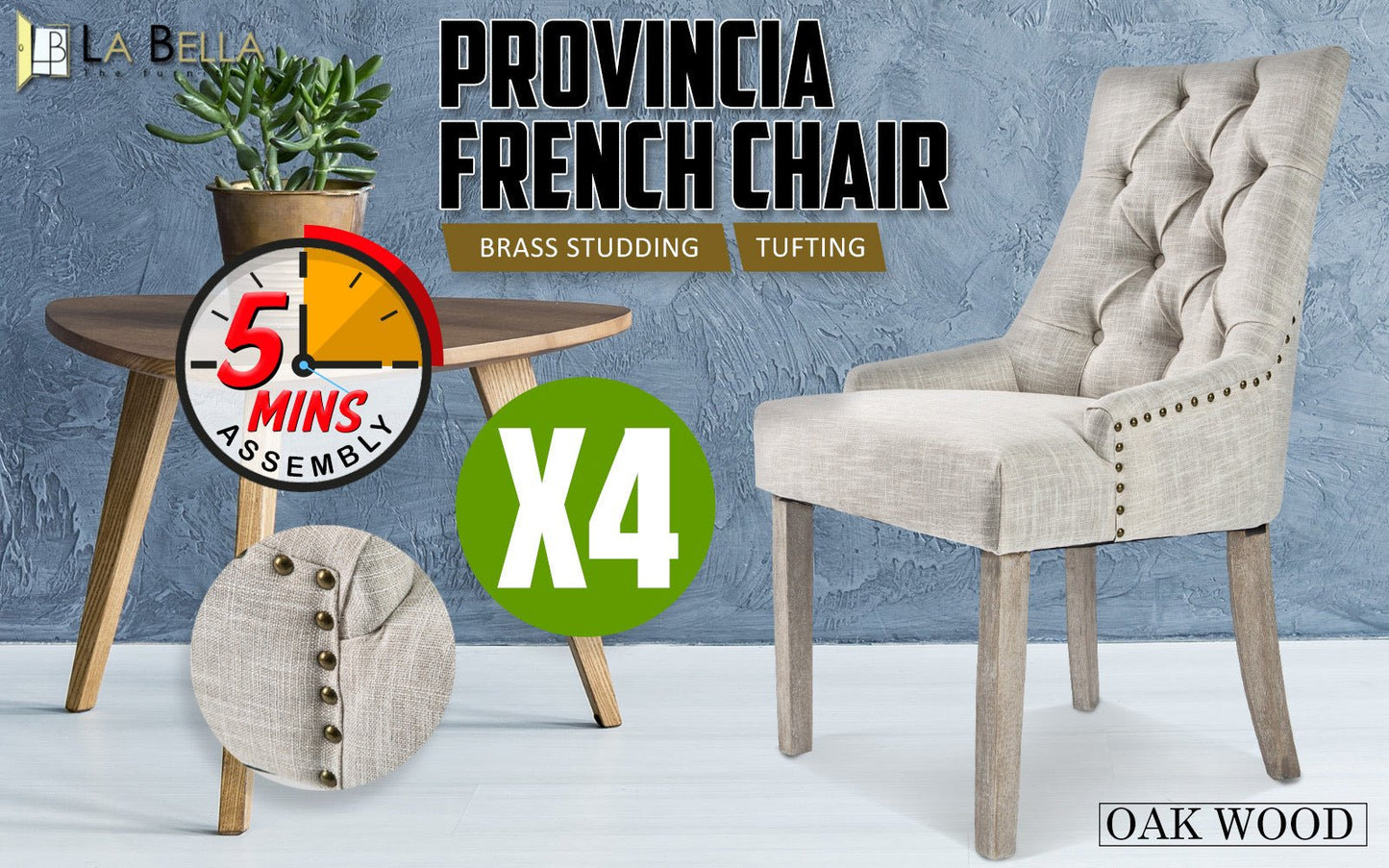 4X French Provincial Dining Chair Oak Leg AMOUR CREAM - Homegrown - StoresHomegrown - StoresV274 - FT - FC8443 - CR4