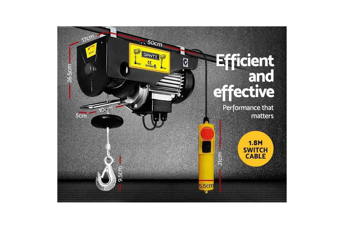 Electric Hoist Winch Crane 500/1000kg Rope 20m Remote Lifting Cable 240v Hoists