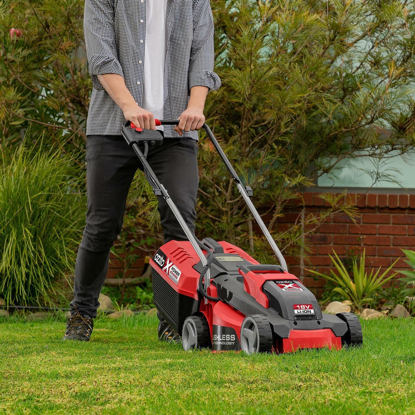 Cordless Lawn Mower Ozito PXC 18V Brushless Motor Grass Trimmer Battery Charger