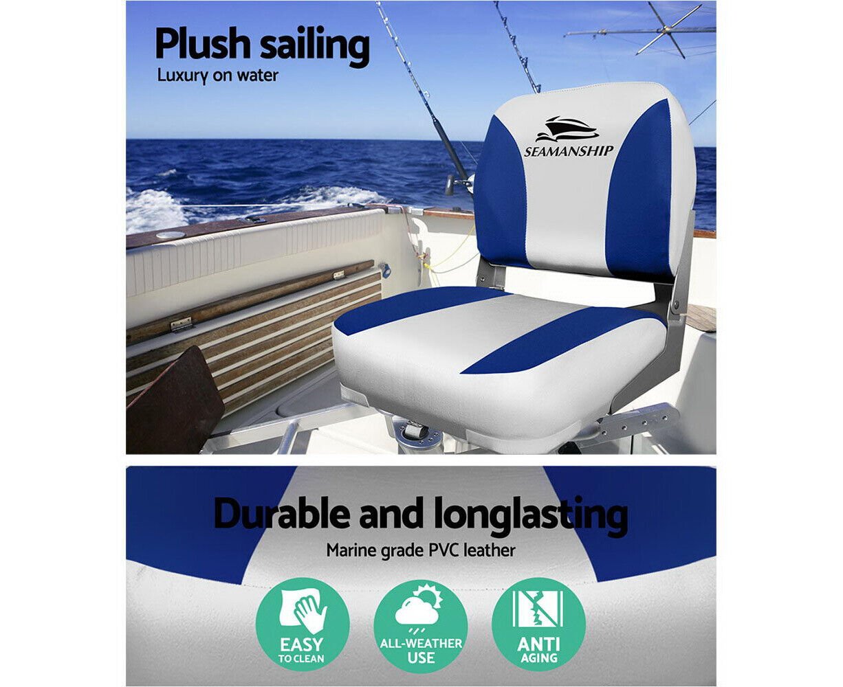 Set Of 2 Boat Folding Seats Swivel Seating All Weather Marine Chair Folding PVC
