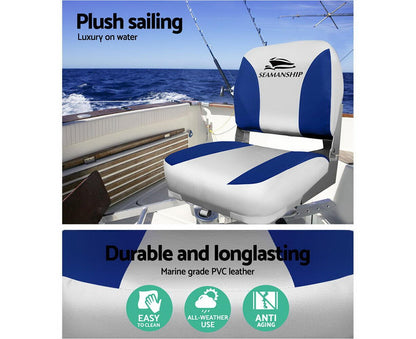 Set Of 2 Boat Folding Seats Swivel Seating All Weather Marine Chair Folding PVC