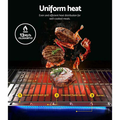 Gas BBQ Barbecue With Grill Plate Stainless Steel Portable Grill Cooker Outdoor