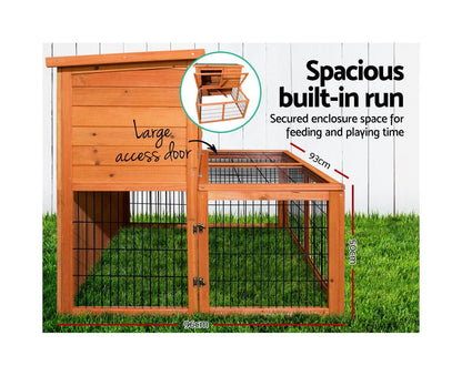Rabbit Hutch with Run Wooden Pet Chicken Coop Cage Ferret Guinea Pig House 100cm