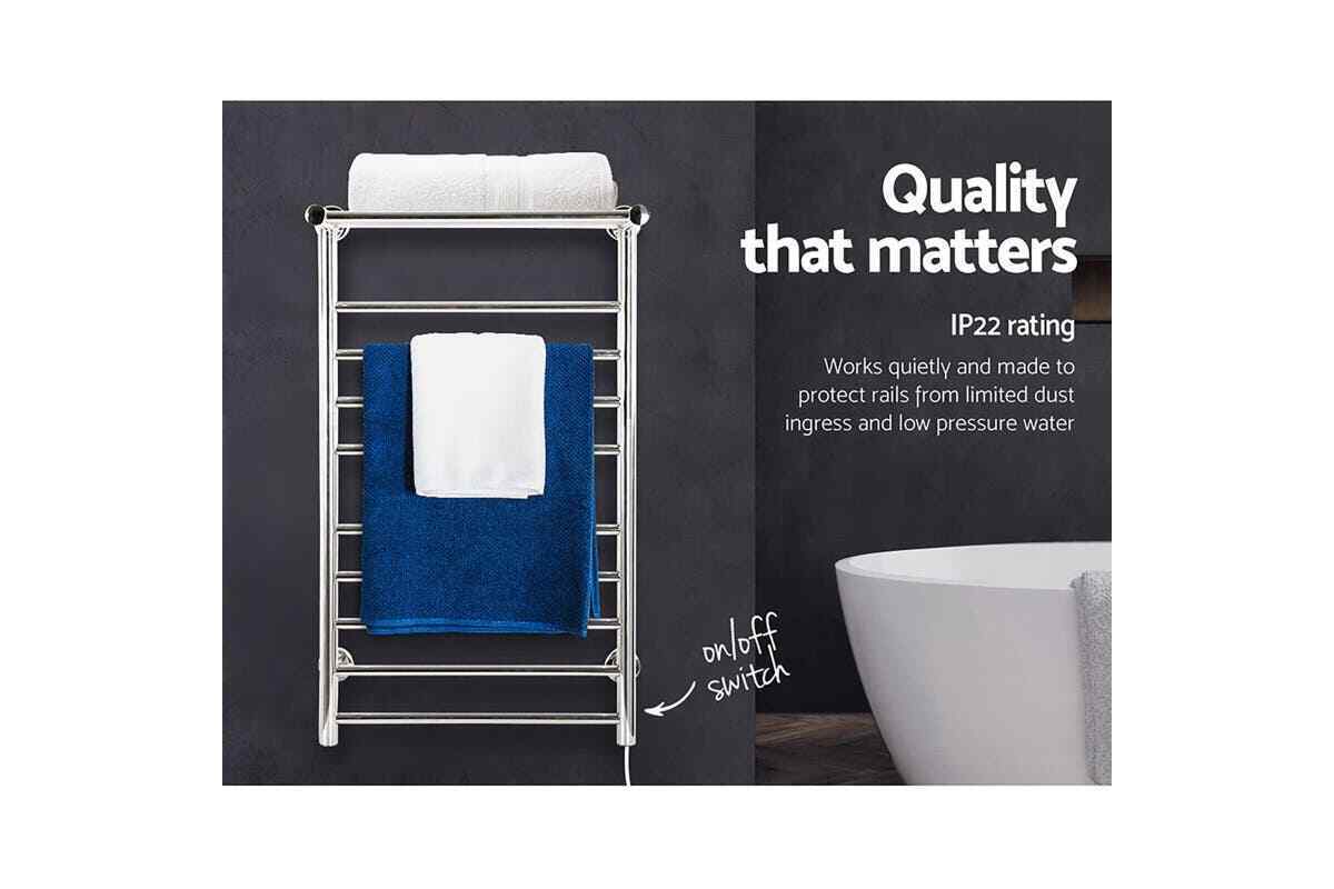 Heated Towel Rail Bathroom Stainless Steel Electric Rails Warmer Clothes 14 Rack