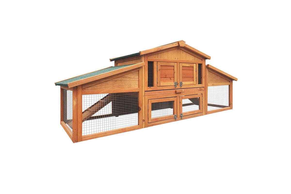 i.Pet Rabbit Hutch Hutches Large Metal Run Wooden 2 Storey Pet Cage Chicken Coop