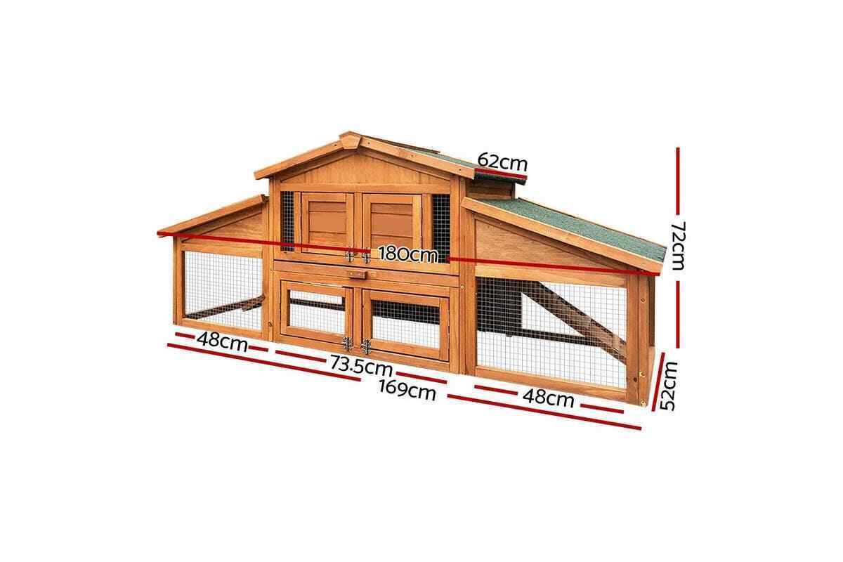 i.Pet Rabbit Hutch Hutches Large Metal Run Wooden 2 Storey Pet Cage Chicken Coop