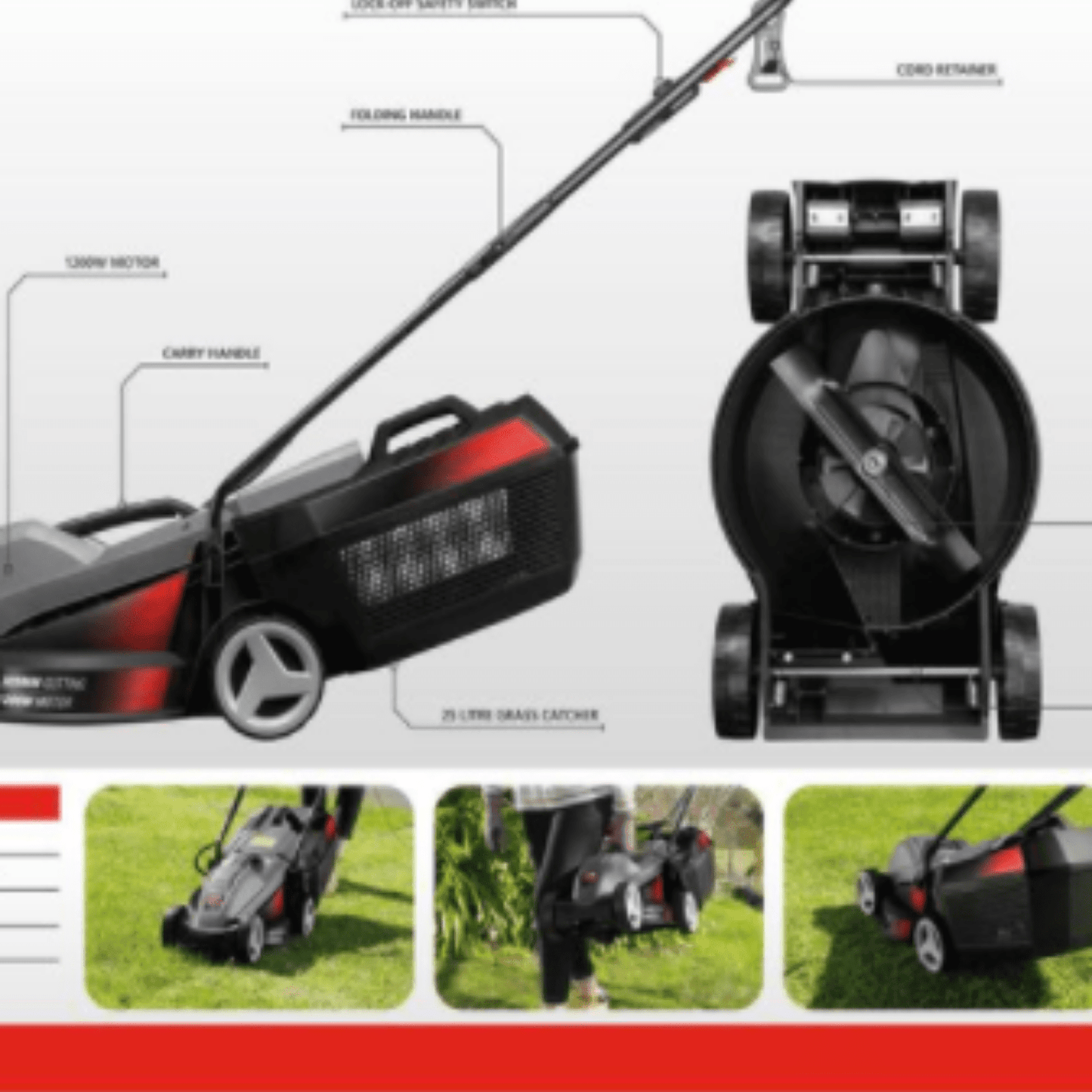 Ozito 1200W 305mm Electric Portable Lawn Mower + Grass Catcher Garden Tool - Homegrown - StoresHomegrown - StoresELM - 1230