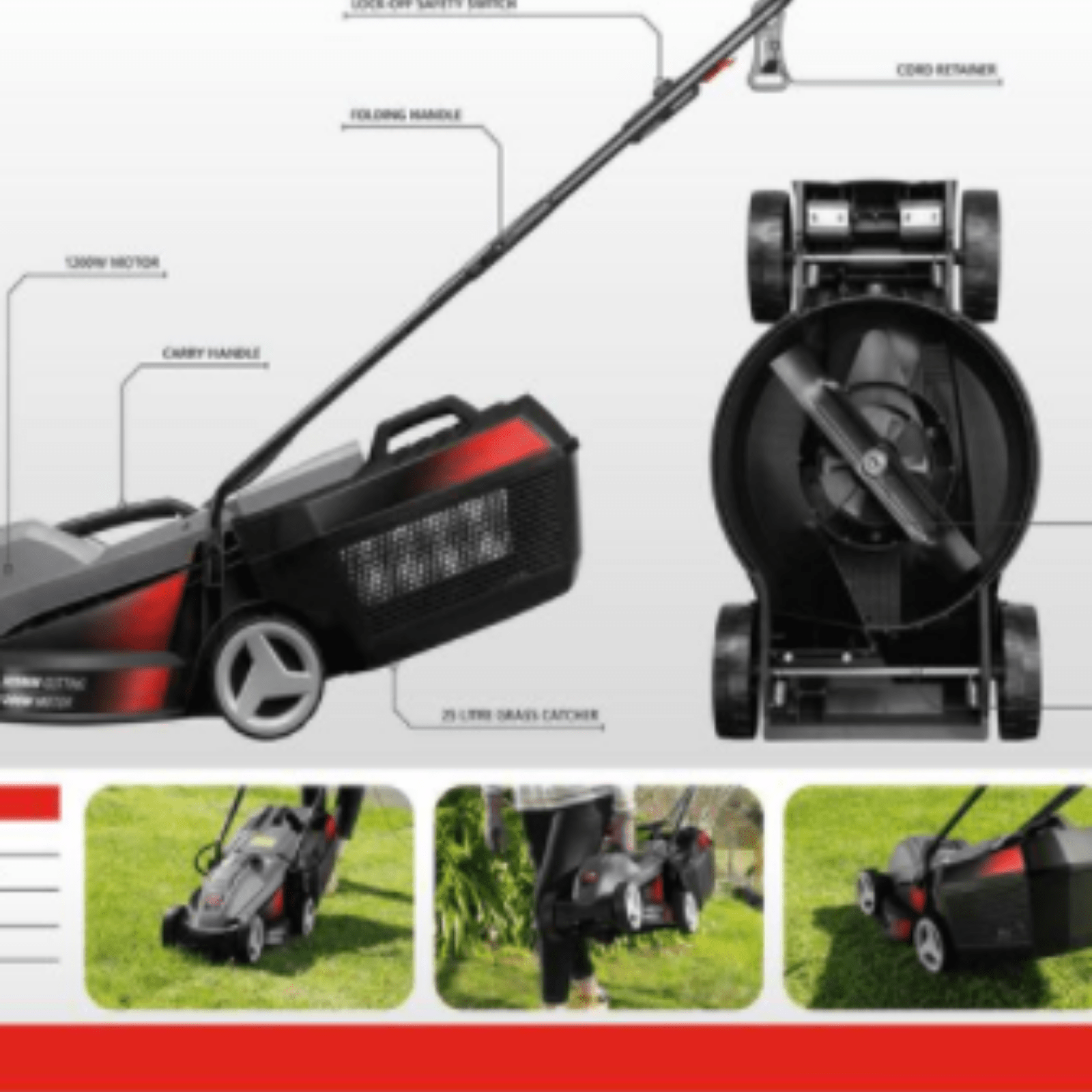 Ozito 1200W 305mm Electric Portable Lawn Mower + Grass Catcher Garden Tool - Homegrown - StoresHomegrown - StoresELM - 1230