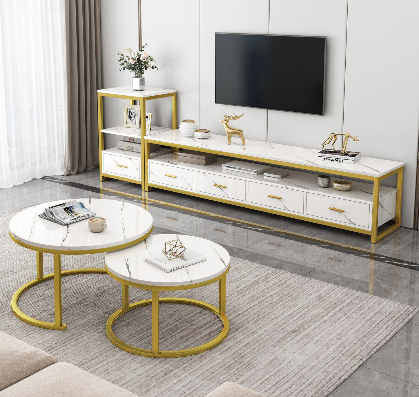 Synergy Luxury Designer Marble TV Cabinet (White) - Homegrown - StoresHomegrown - StoresNF82 - W