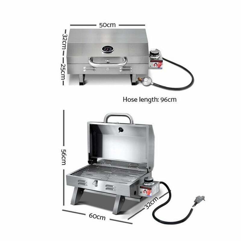 Gas BBQ Barbecue With Grill Plate Stainless Steel Portable Grill Cooker Outdoor