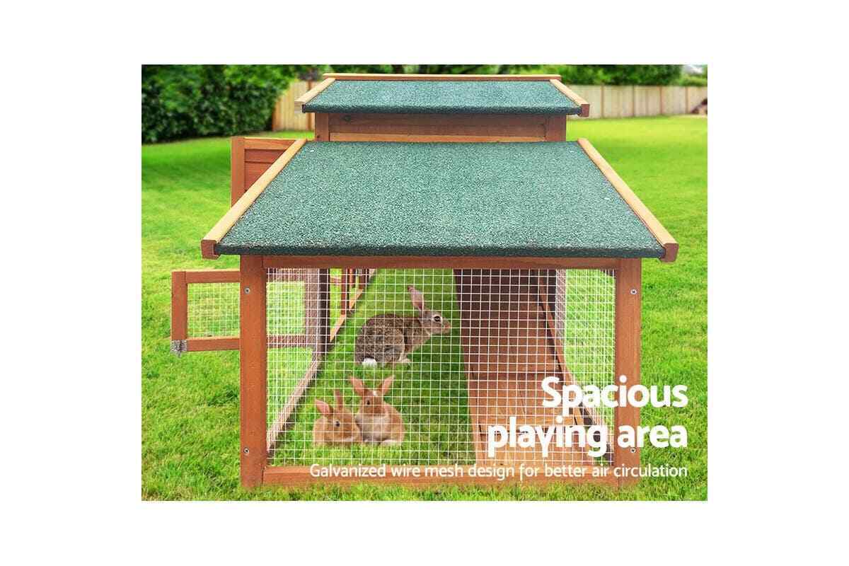 i.Pet Rabbit Hutch Hutches Large Metal Run Wooden 2 Storey Pet Cage Chicken Coop