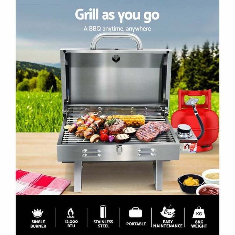 Gas BBQ Barbecue With Grill Plate Stainless Steel Portable Grill Cooker Outdoor