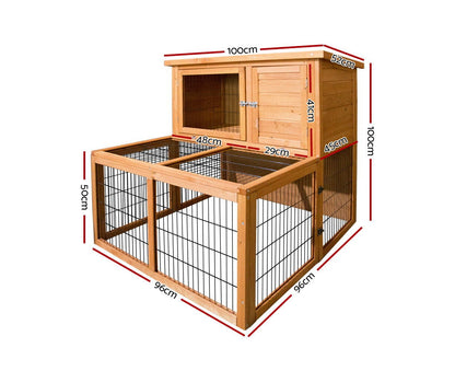 Rabbit Hutch with Run Wooden Pet Chicken Coop Cage Ferret Guinea Pig House 100cm