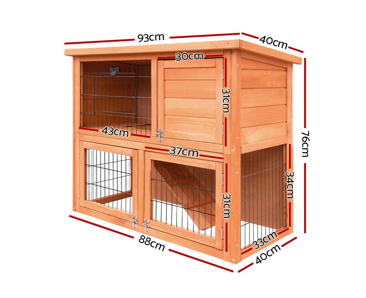 Rabbit Hutch Guinea Pig Cage 2 Storey Wooden Pet Home Hinged Lid Stand Fir Wood