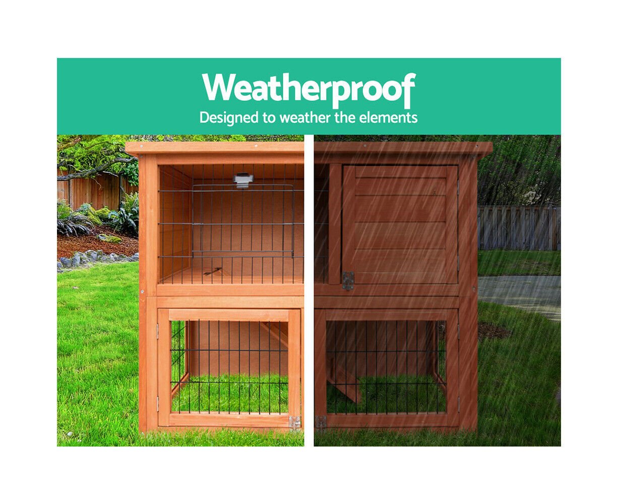 Rabbit Hutch Guinea Pig Cage 2 Storey Wooden Pet Home Hinged Lid Stand Fir Wood