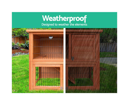 Rabbit Hutch Guinea Pig Cage 2 Storey Wooden Pet Home Hinged Lid Stand Fir Wood