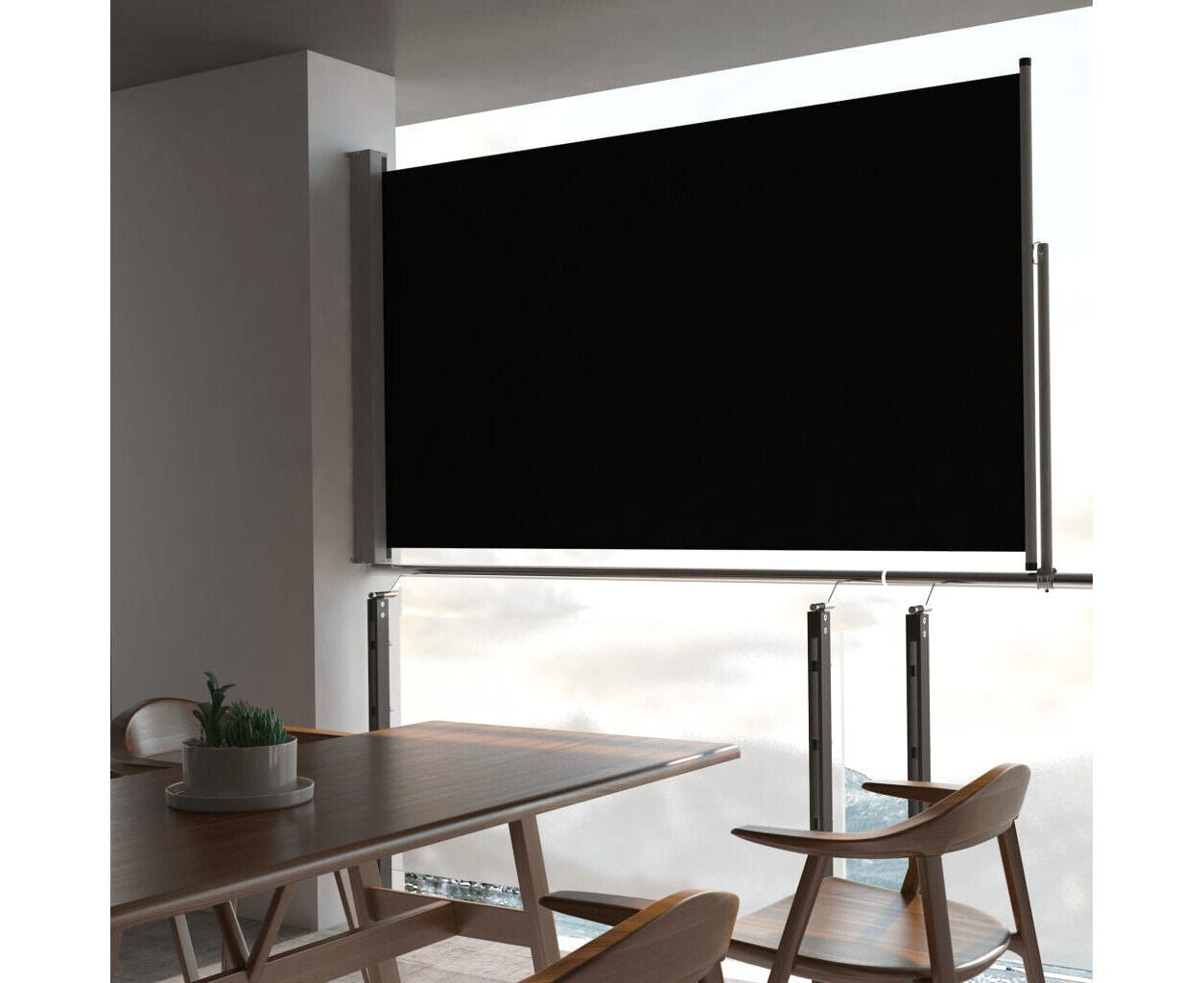 Terrace Patio Retractable Side Awning 140x300cm Black Garden Terrace Screen
