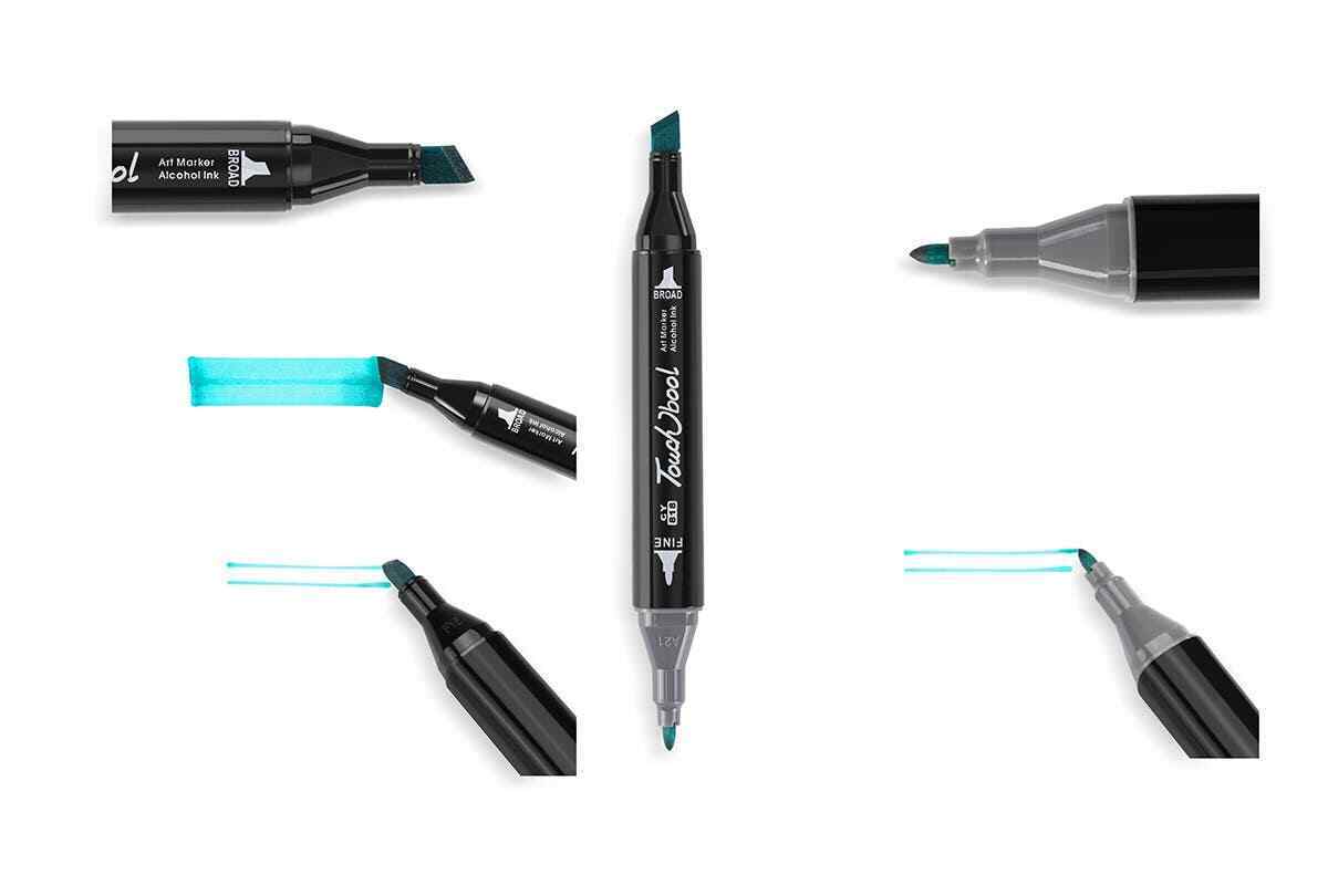 Colour Marker Texta Artist Set Dual Tip Widths -Broad & Fine Coded inc Glove