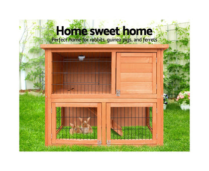 Rabbit Hutch Guinea Pig Cage 2 Storey Wooden Pet Home Hinged Lid Stand Fir Wood