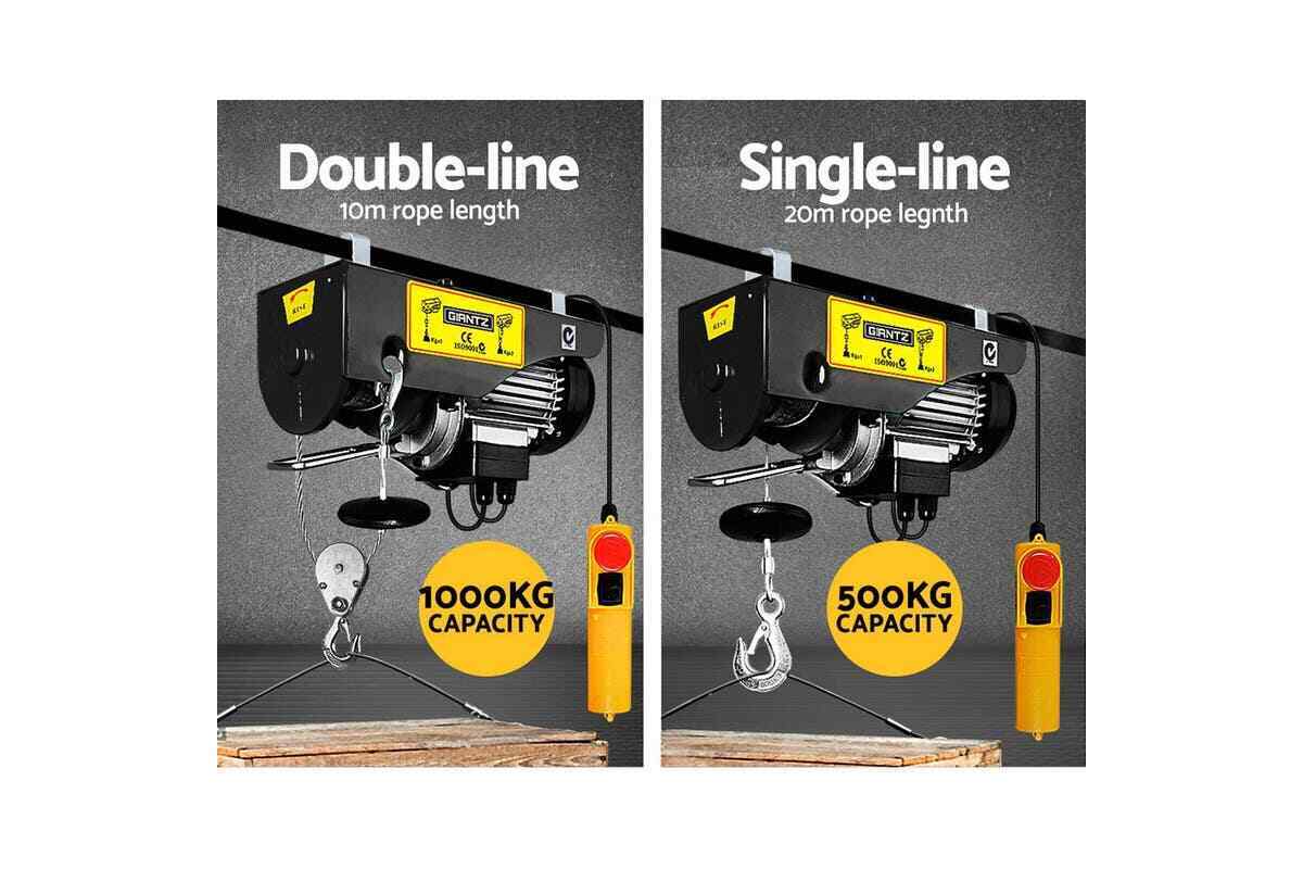 Electric Hoist Winch Crane 500/1000kg Rope 20m Remote Lifting Cable 240v Hoists