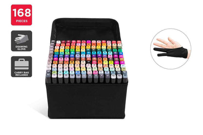 Colour Marker Texta Artist Set Dual Tip Widths -Broad & Fine Coded inc Glove