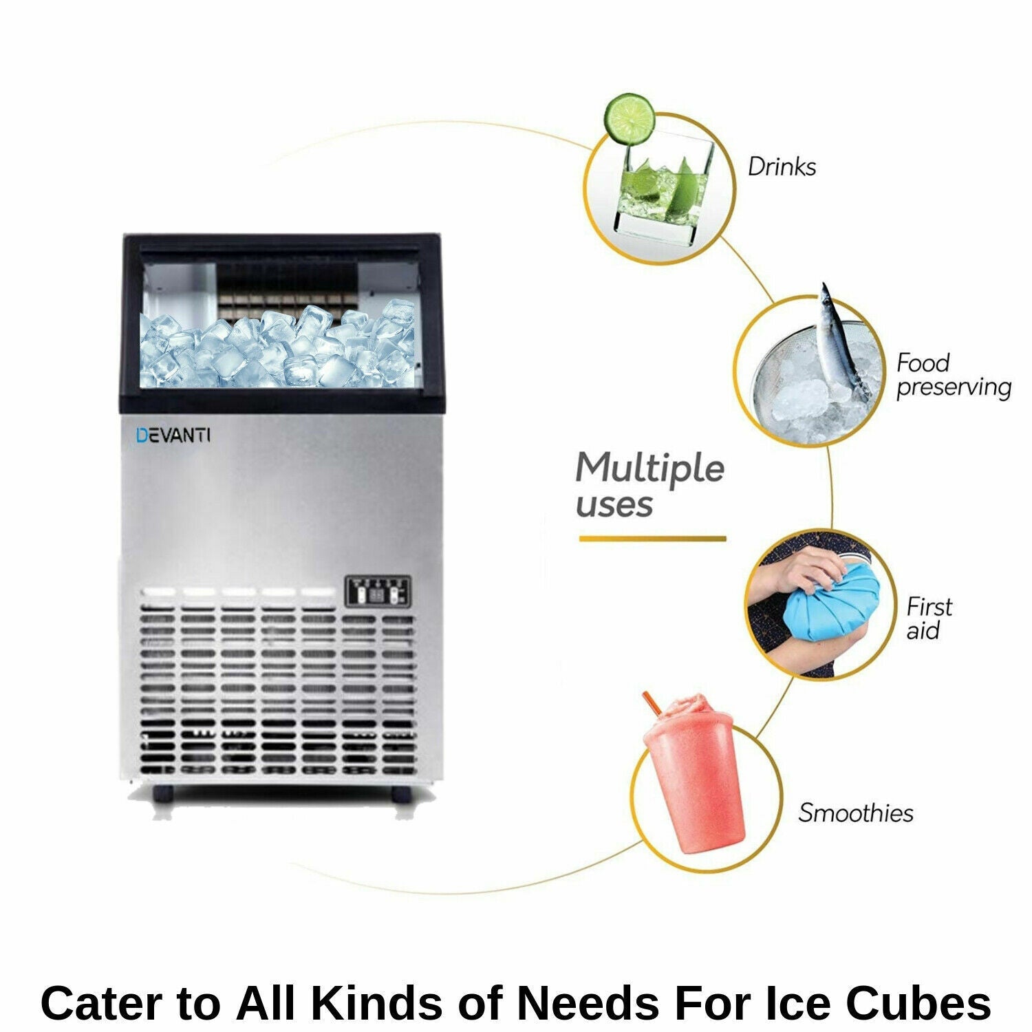 Ice Maker Machine Portable Commercial Stainless Steel Ice Cube Tray Rapid 60kg