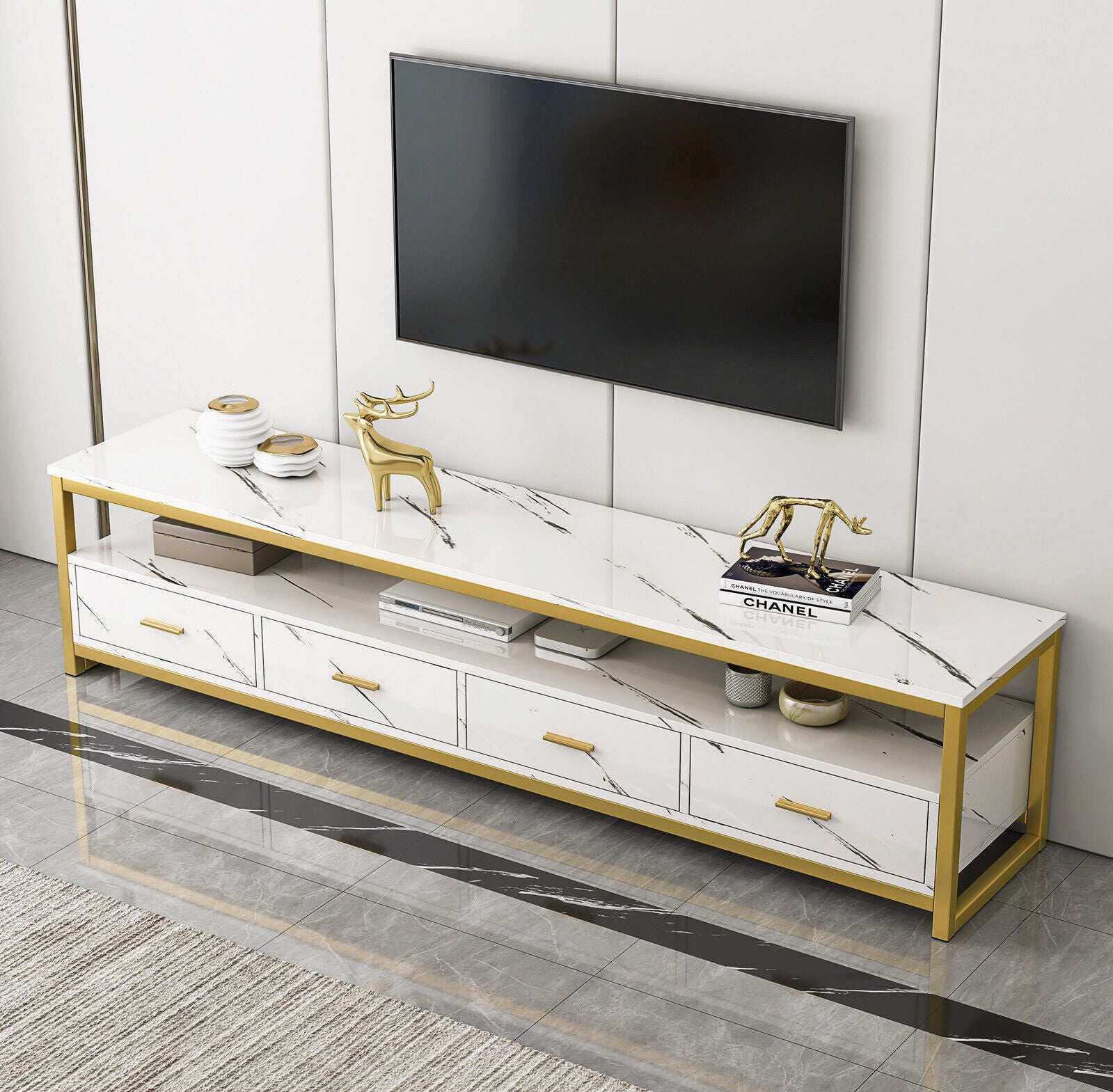 Synergy Luxury Designer Marble TV Cabinet (White) - Homegrown - StoresHomegrown - StoresNF82 - W