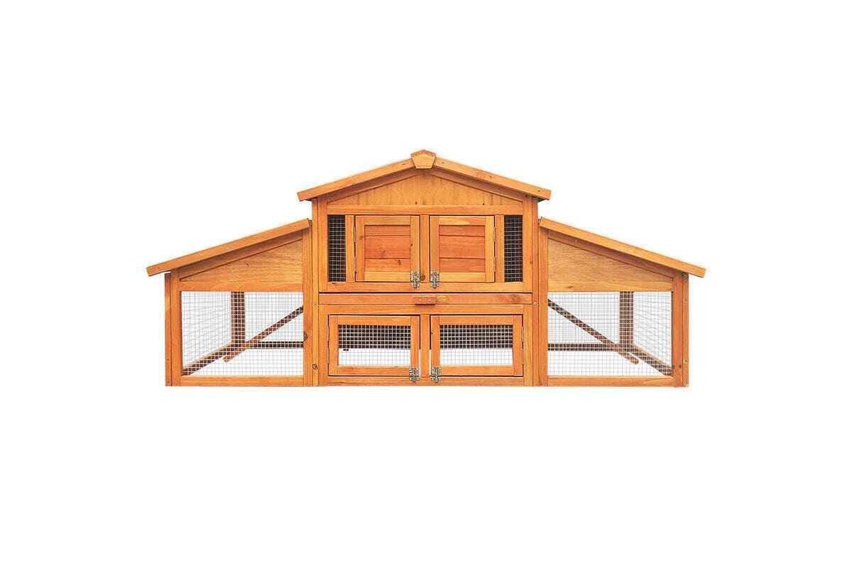 i.Pet Rabbit Hutch Hutches Large Metal Run Wooden 2 Storey Pet Cage Chicken Coop