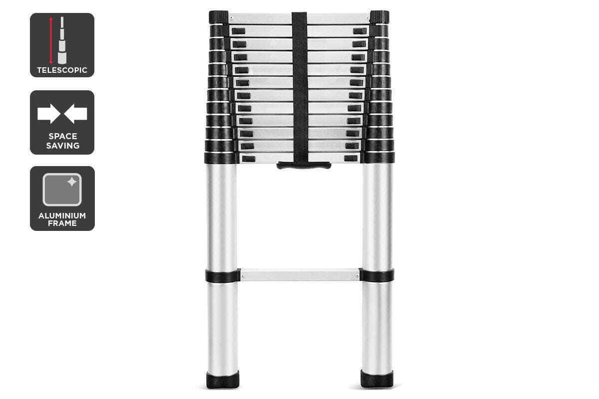 3.9m Portable Telescopic Ladder Aluminium Extension Safe Step Adjustable Compact
