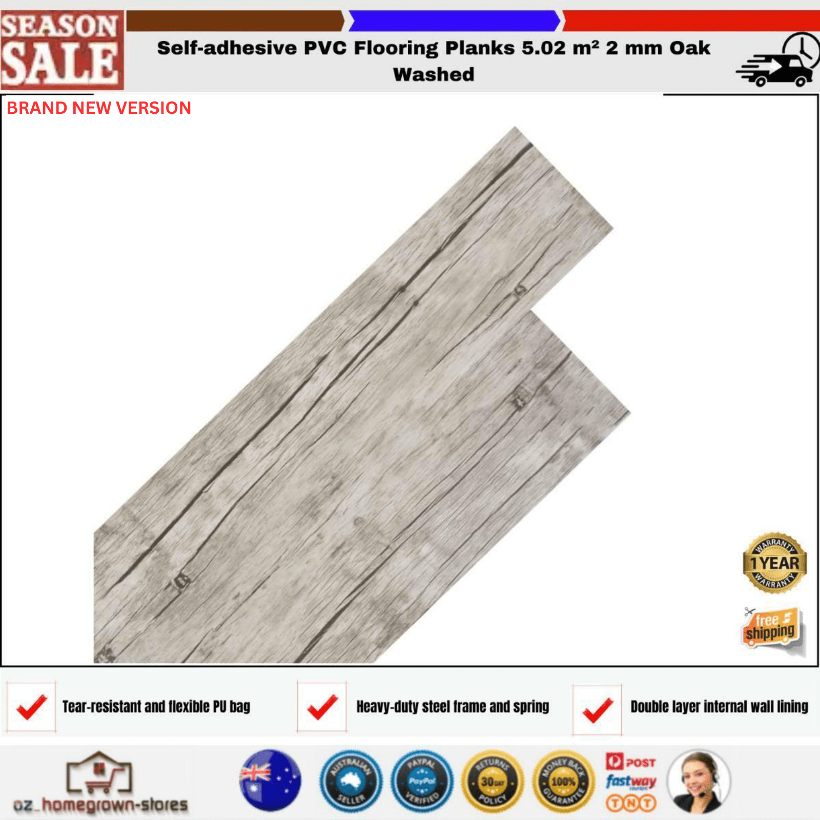 Self - adhesive PVC Flooring Planks 5.02 m² 2 mm Oak Washed - Homegrown - StoresHomegrown - Stores245171