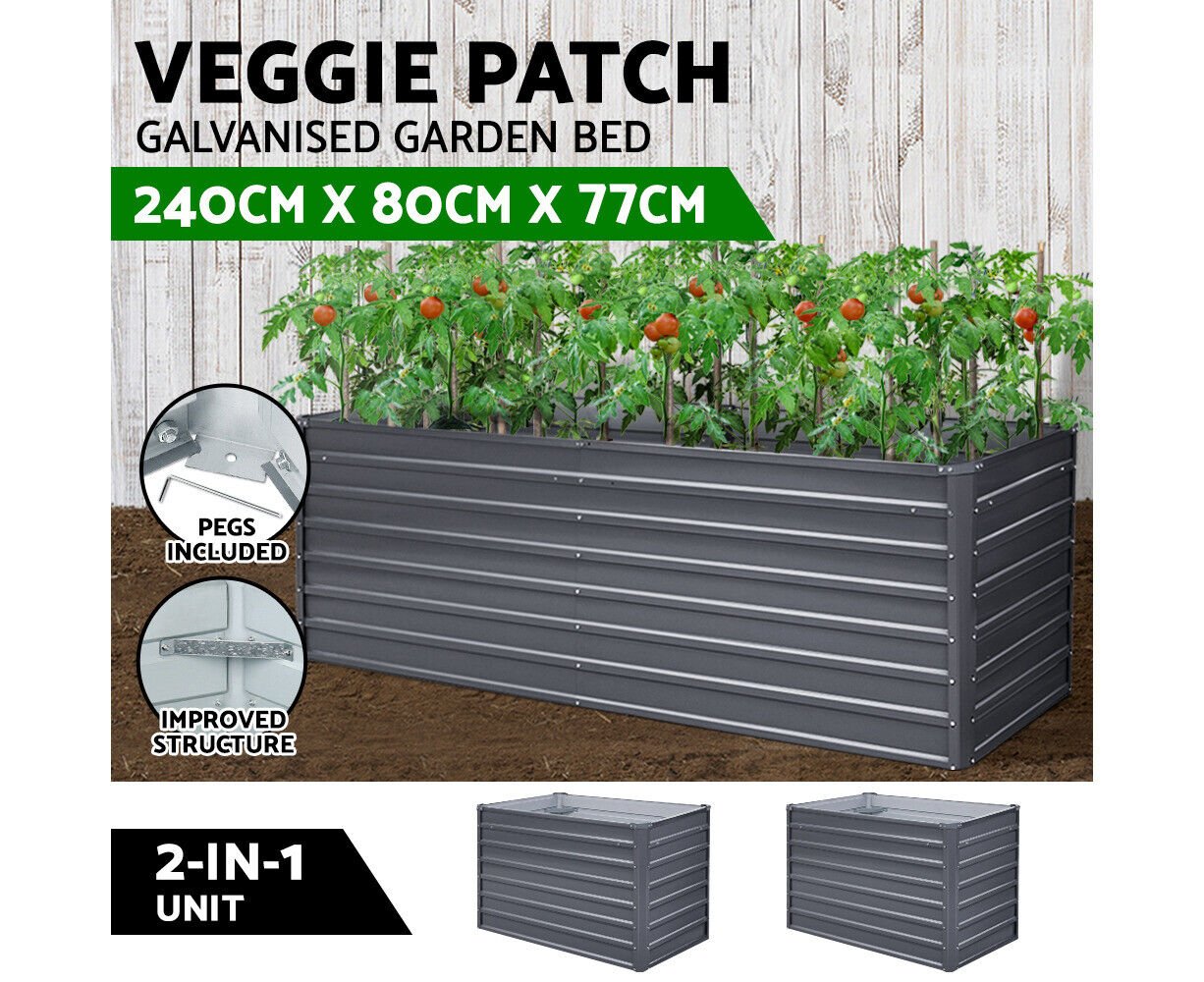 Greenfingers Garden Bed 240X80X77CM Galvanised Raised Steel Instant Planter - Homegrown - StoresHomegrown - Stores5547548