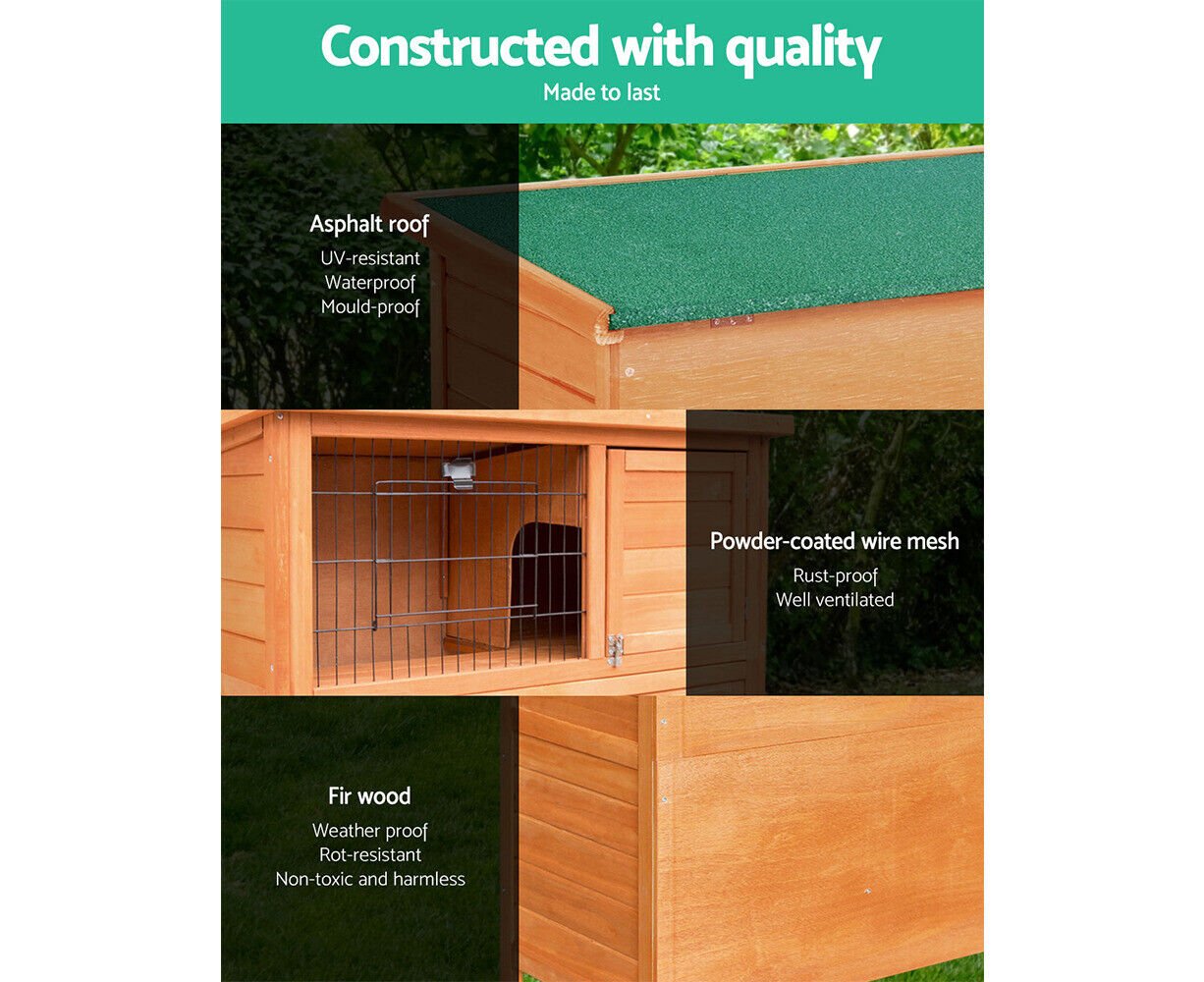 Rabbit Hutch Guinea Pig Cage 2 Storey Wooden Pet Home Hinged Lid Stand Fir Wood