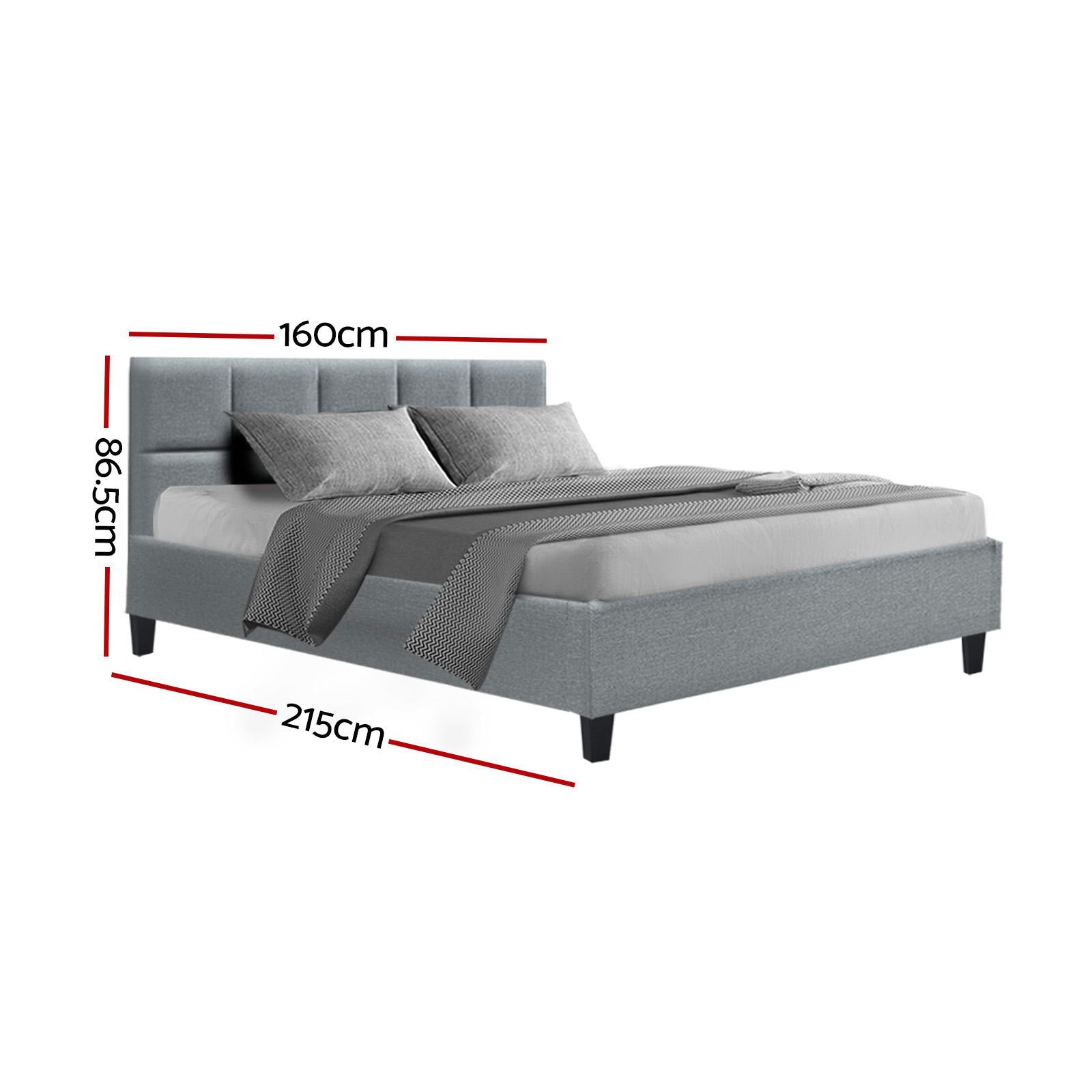 Artiss Bed Frame Queen Size Grey TINO BFRAME - H - TINO - Q - GY - AB