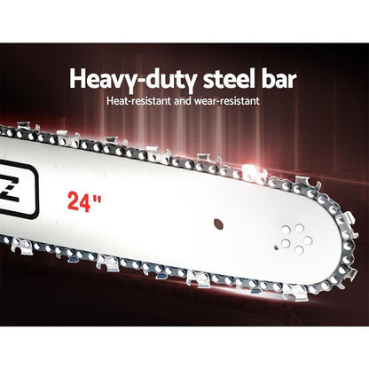 Giantz 62CC Petrol Chainsaw 24" Bar E - Start 5.2HP Pruning Tree Cutter CSAW - SXTO - 24 - RDWH - 2C